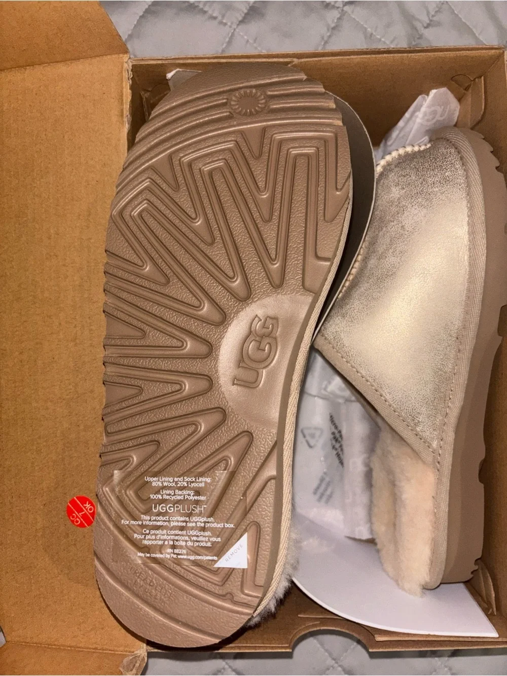 UGG Keegan Metallic Gold Slippers – Kids Size 3 – New in Box